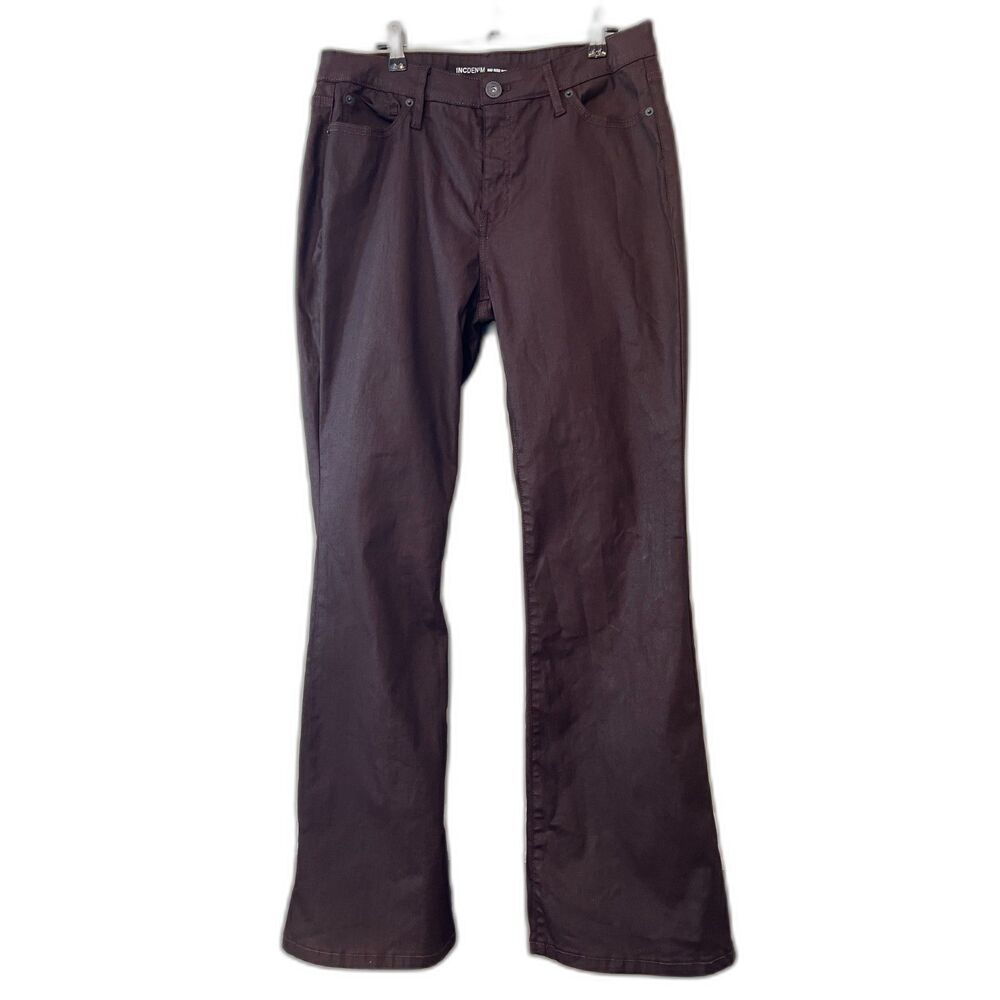 INC International Concepts Chocolate Brown Coated Bootcut Jeans Size 14